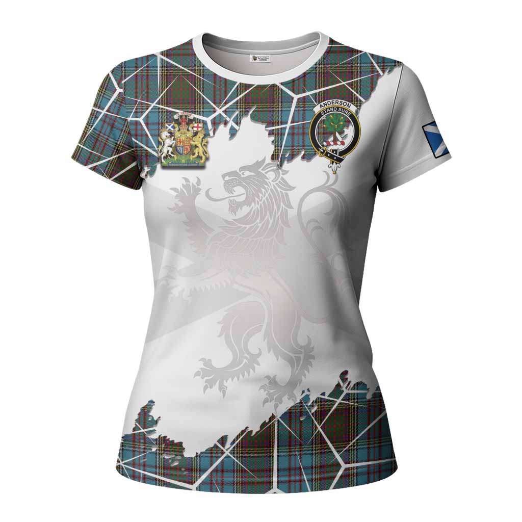Anderson Tartan Women T shirt with Family Crest and Lion Rampant Grunge Style