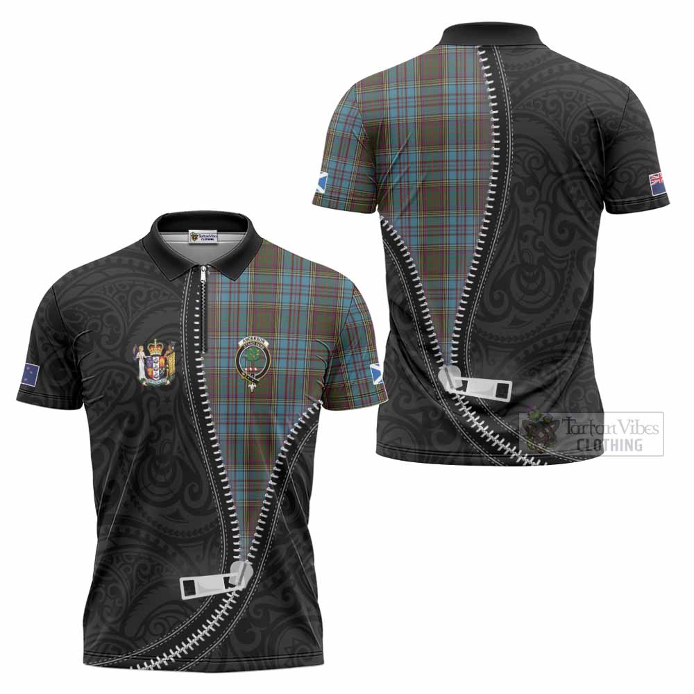 Anderson Tartan Zipper Polo Shirt New Zealand Pattern Unique Zipper Stylized