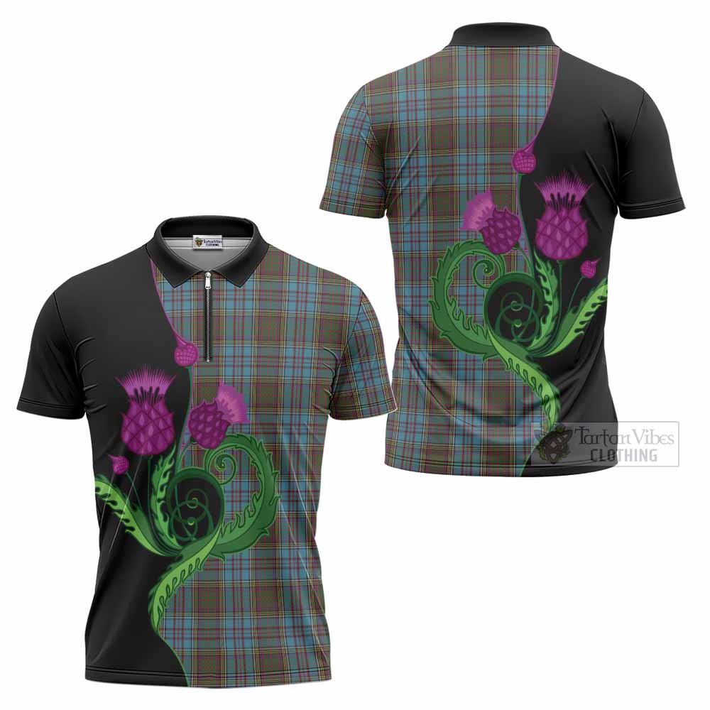 Anderson Tartan Zipper Polo Shirt Traditional Scottish Thistle