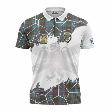 Anderson Tartan Zipper Polo Shirt with Family Crest and Lion Rampant Grunge Style
