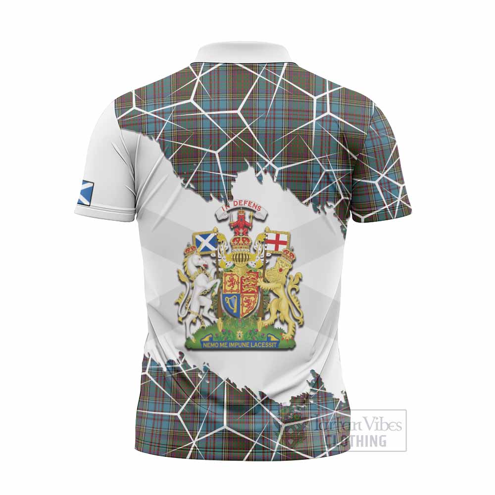 Anderson Tartan Zipper Polo Shirt with Family Crest and Lion Rampant Grunge Style