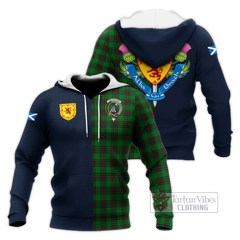Anstruther Tartan Knitted Hoodie Alba with Scottish Lion Royal Arm Half Style Unisex Knitted Pullover Hoodie - Tartan Vibes Clothing