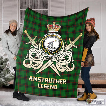 Anstruther Tartan Blanket with Clan Crest and the Golden Sword of Courageous Legacy X-Large 59 x 79 inches 150 x 200 cm - Tartan Vibes Clothing