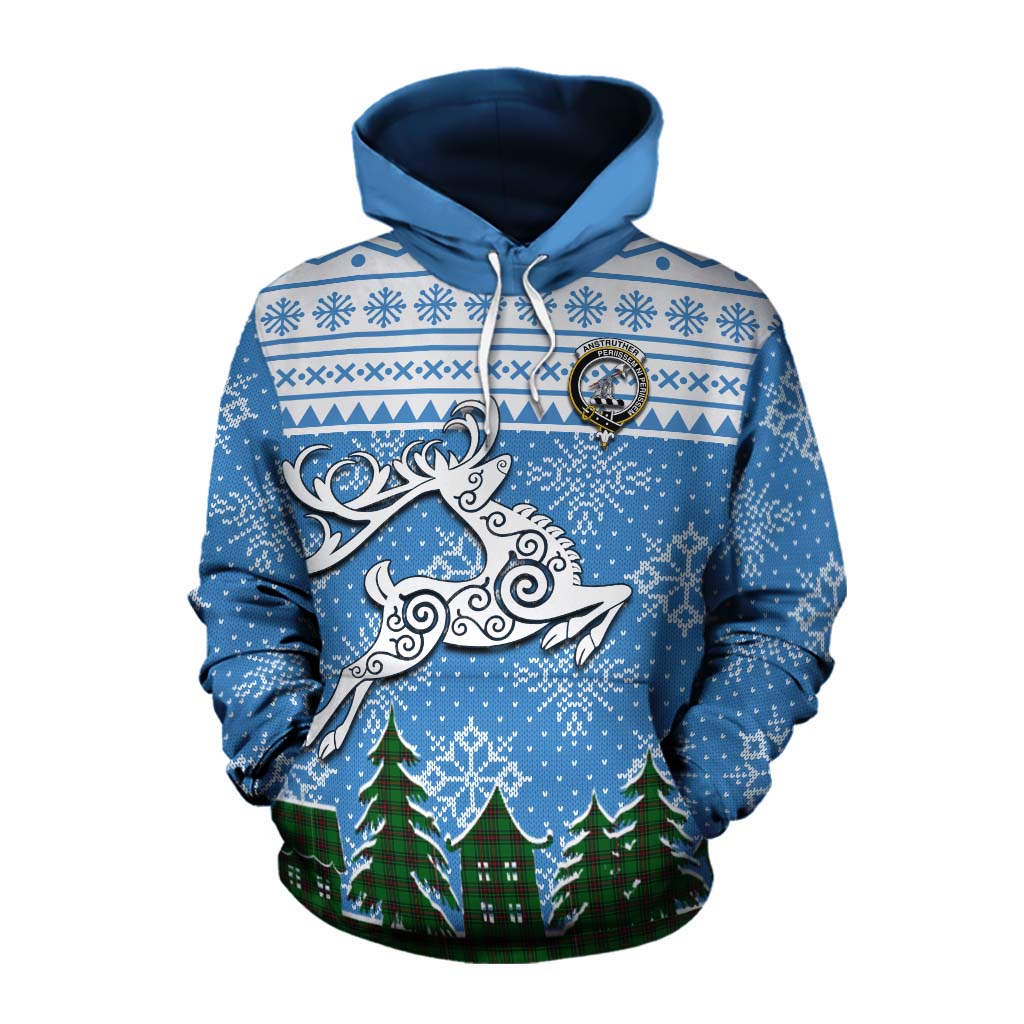 Anstruther Clan Christmas Cotton Hoodie Celtic Reindeer Style Pullover Hoodie XS - Tartan Vibes Clothing