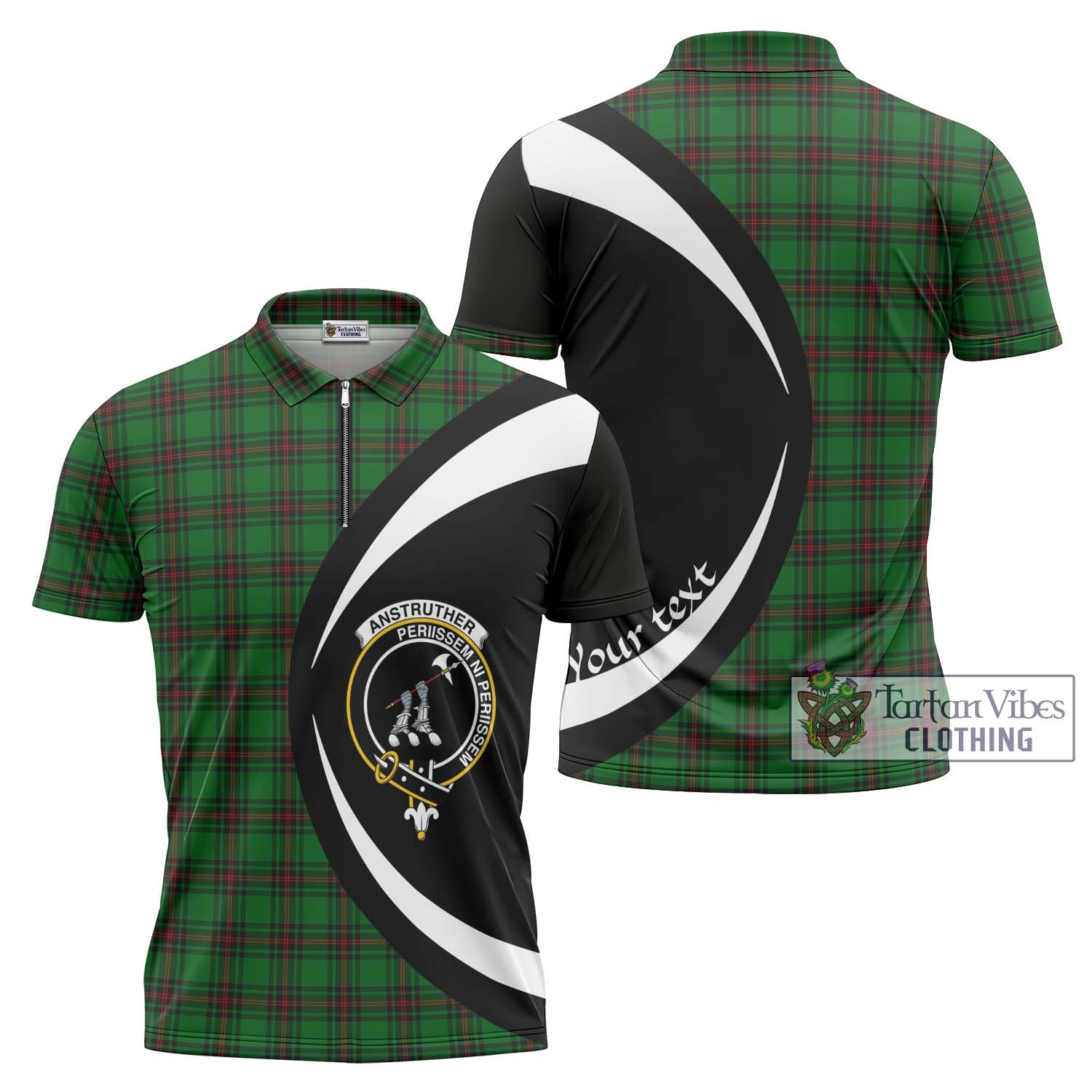 Anstruther Tartan Zipper Polo Shirt with Family Crest Circle Style Unisex - Tartan Vibes Clothing