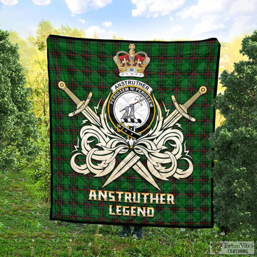 Anstruther Tartan Quilt with Clan Crest and the Golden Sword of Courageous Legacy Super King Quilt 91" x 110" - Tartan Vibes Clothing
