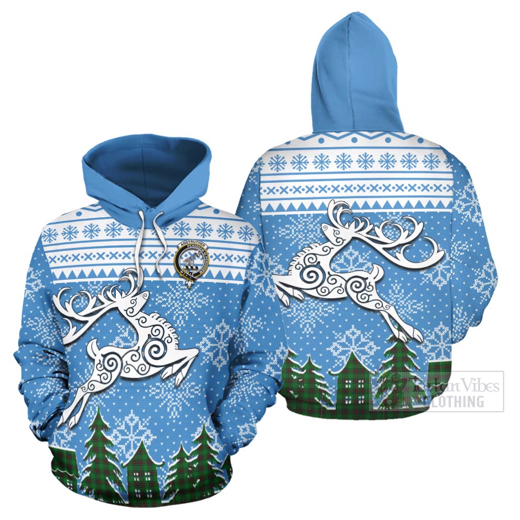 Anstruther Clan Christmas Hoodie Celtic Reindeer Style Zip Hoodie - Tartan Vibes Clothing