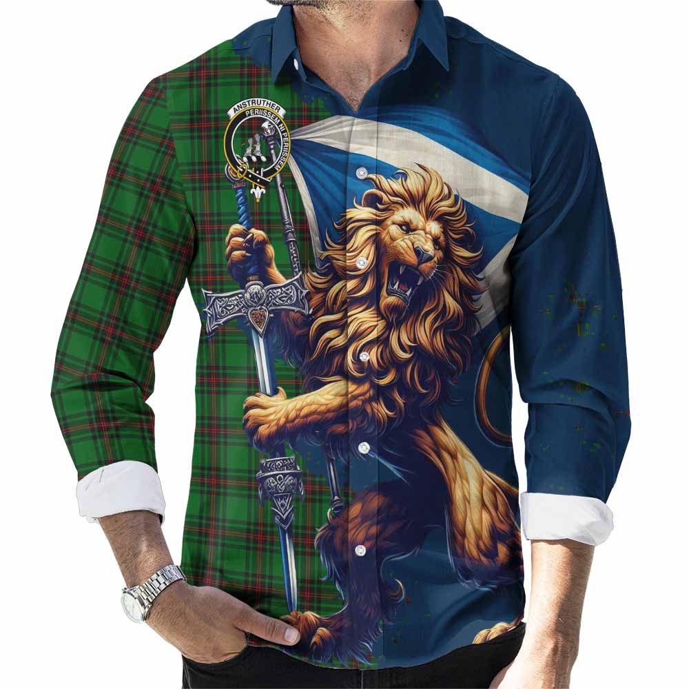 Anstruther Tartan Family Crest Long Sleeve Button Shirt with Scottish Majestic Lion Men's Shirt S - Tartan Vibes Clothing