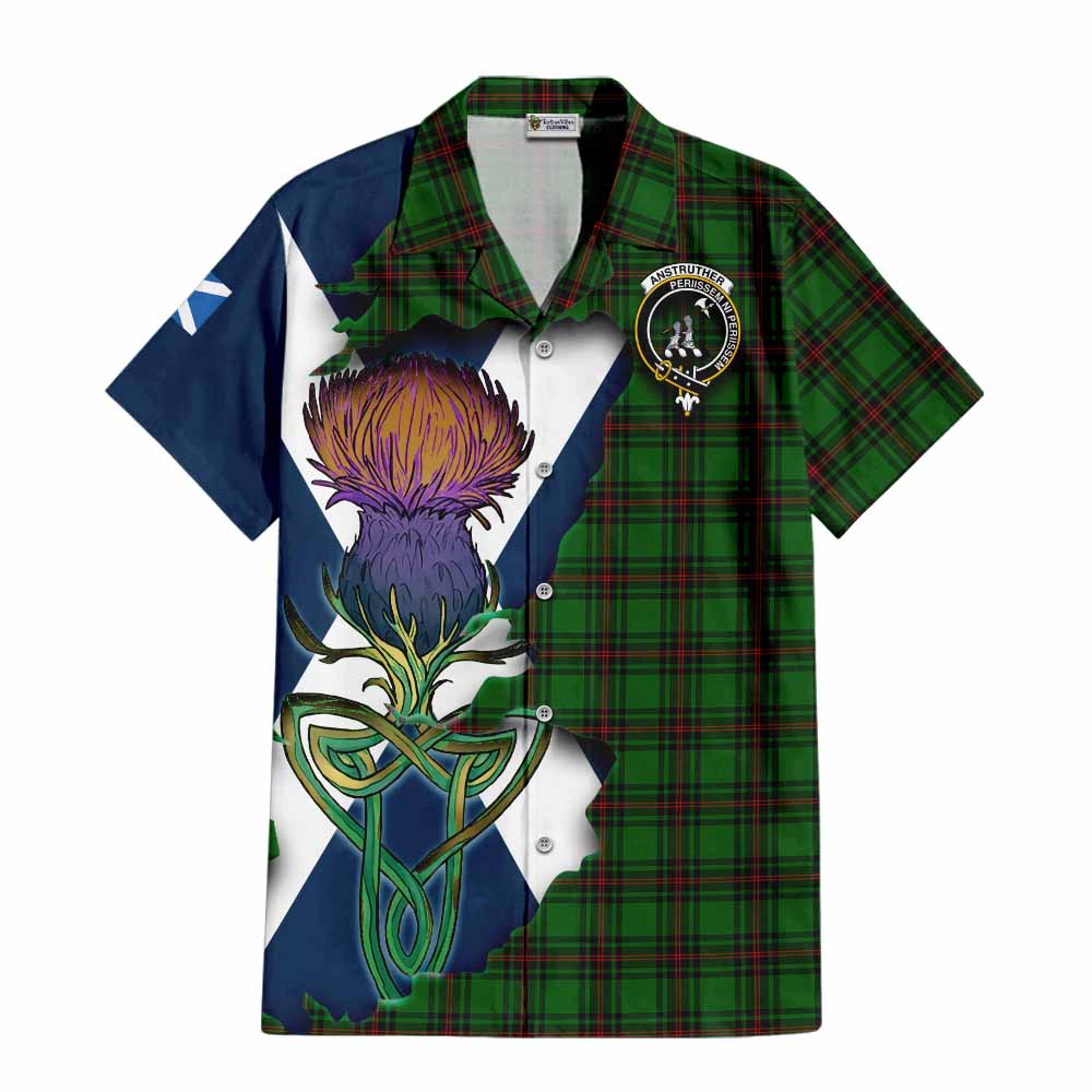 Tartan Vibes Clothing Anstruther Tartan Family Crest Short Sleeve Button Shirt Scottish Thistle Celtic Inspired
