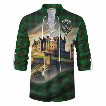 Anstruther Tartan Family Crest Ghillie Kilt Shirt with Scottish Ancient Castle Style Men - Tartan Vibes Clothing