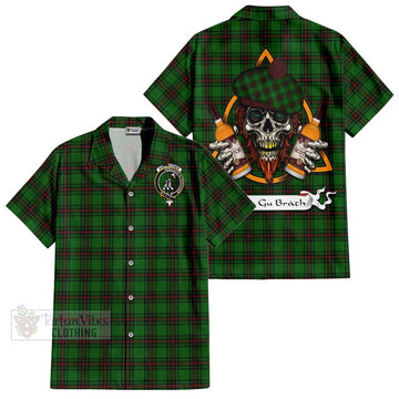 Anstruther Tartan Hawaiian Shirt with Family Crest and Bearded Skull Holding Bottles of Whiskey Kid - Tartan Vibes Clothing