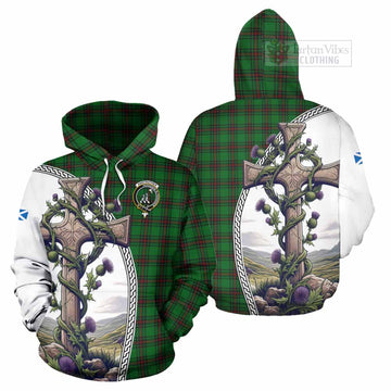 Anstruther Tartan Hoodie with Family Crest and St. Andrew's Cross Accented by Thistle Vines Zip Hoodie - Tartan Vibes Clothing