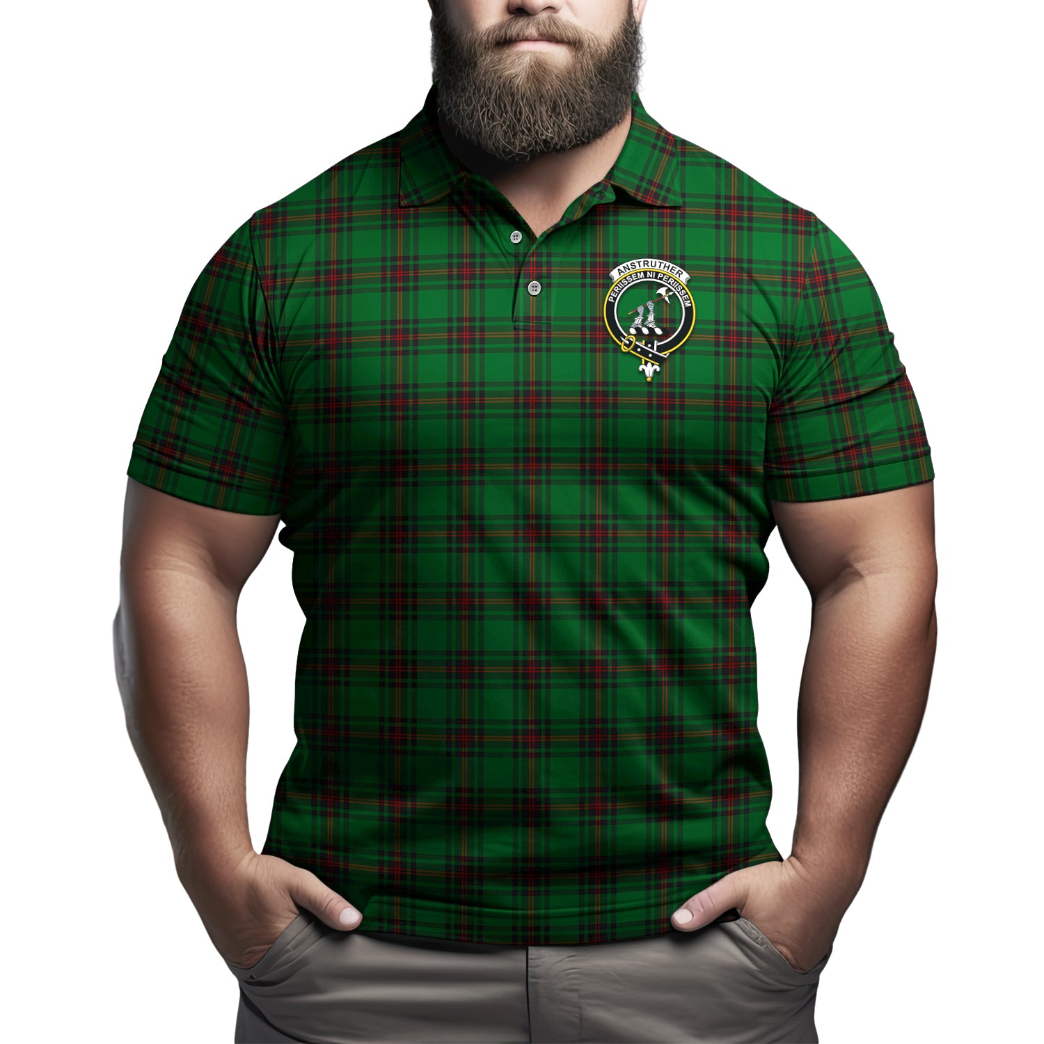 Anstruther Tartan Men's Polo Shirt with Family Crest - Tartanvibesclothing