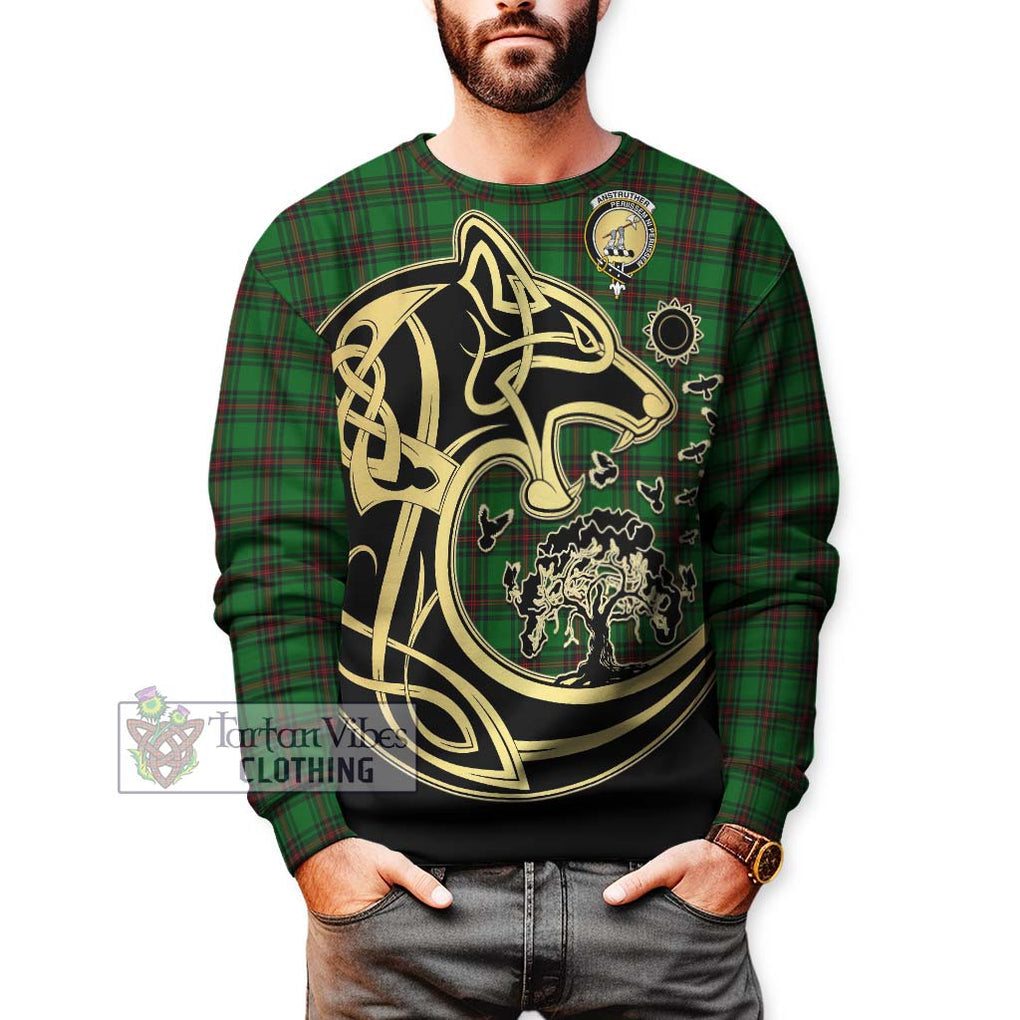 Anstruther Tartan Sweatshirt with Family Crest Celtic Wolf Style Unisex - Tartan Vibes Clothing