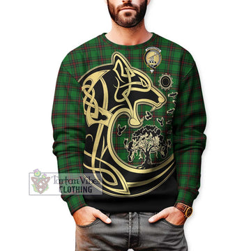 Anstruther Tartan Sweatshirt with Family Crest Celtic Wolf Style Unisex - Tartan Vibes Clothing