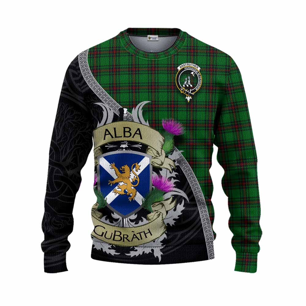 Anstruther Tartan Family Crest Knitted Sweater Lion Rampant Royal Thistle Shield Celtic Inspired Unisex - Tartan Vibes Clothing
