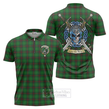 Anstruther Tartan Zipper Polo Shirt with Family Crest Celtic Skull Style Unisex - Tartan Vibes Clothing