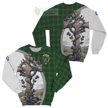 Anstruther Tartan Sweatshirt with Family Crest and St. Andrew's Cross Accented by Thistle Vines Unisex - Tartan Vibes Clothing