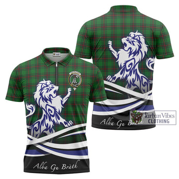 Anstruther Tartan Zipper Polo Shirt with Alba Gu Brath Regal Lion Emblem Unisex - Tartan Vibes Clothing