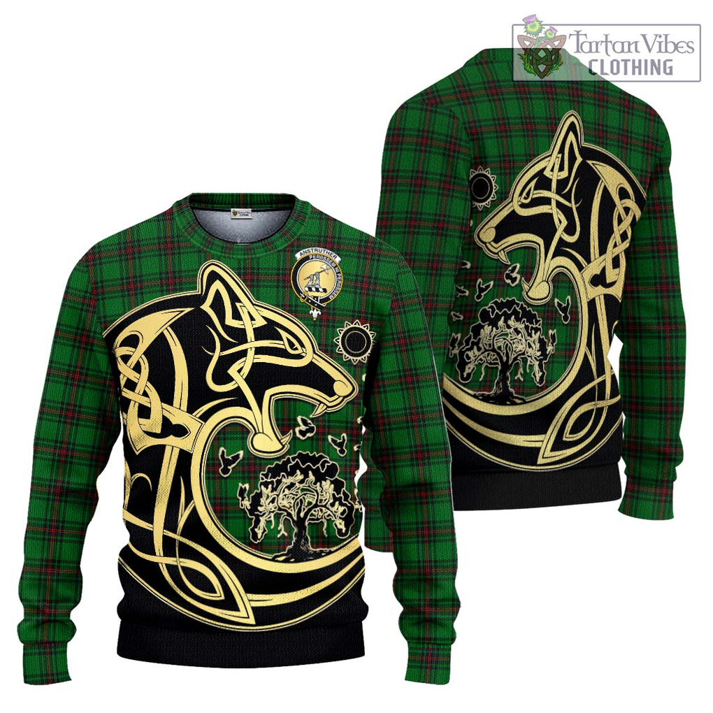 Anstruther Tartan Ugly Sweater with Family Crest Celtic Wolf Style Unisex - Tartan Vibes Clothing
