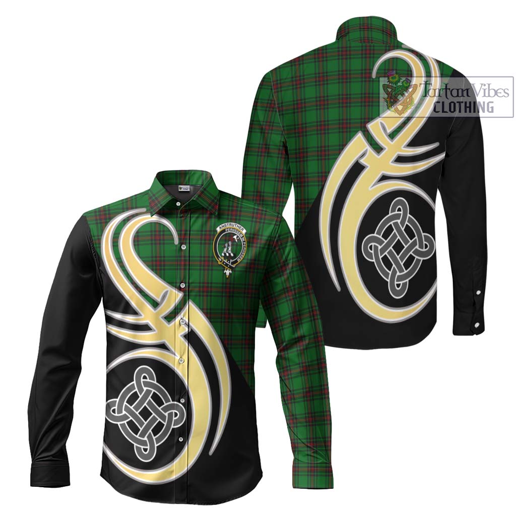 Anstruther Tartan Long Sleeve Button Shirt with Family Crest and Celtic Symbol Style Men's Shirt S - Tartan Vibes Clothing