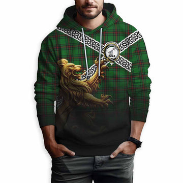 Anstruther Crest Tartan Hoodie with Golden Lion Emblem Celtic Style Pullover Hoodie - Tartan Vibes Clothing