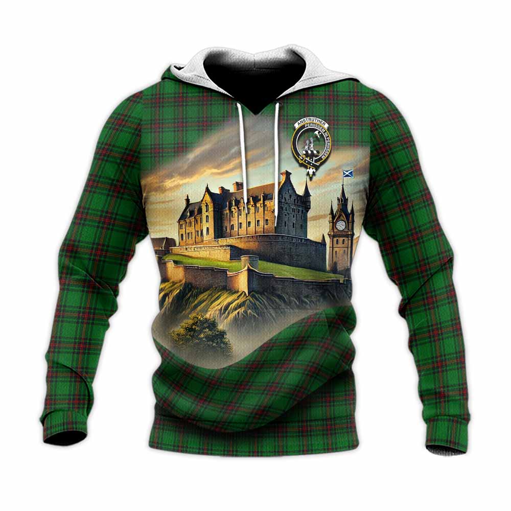 Anstruther Tartan Family Crest Knitted Hoodie with Scottish Ancient Castle Style Unisex Knitted Pullover Hoodie - Tartan Vibes Clothing