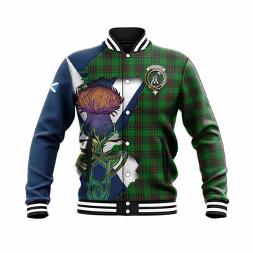 Tartan Vibes Clothing Anstruther Tartan Family Crest Baseball Jacket Scottish Thistle Celtic Inspired