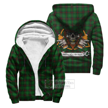 Anstruther Tartan Sherpa Hoodie with Family Crest and Bearded Skull Holding Bottles of Whiskey Unisex S - Tartan Vibes Clothing