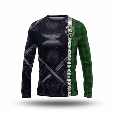 Anstruther Tartan Long Sleeve T-Shirt with Family Crest Cross Sword Thistle Celtic Vibes Unisex - Tartan Vibes Clothing