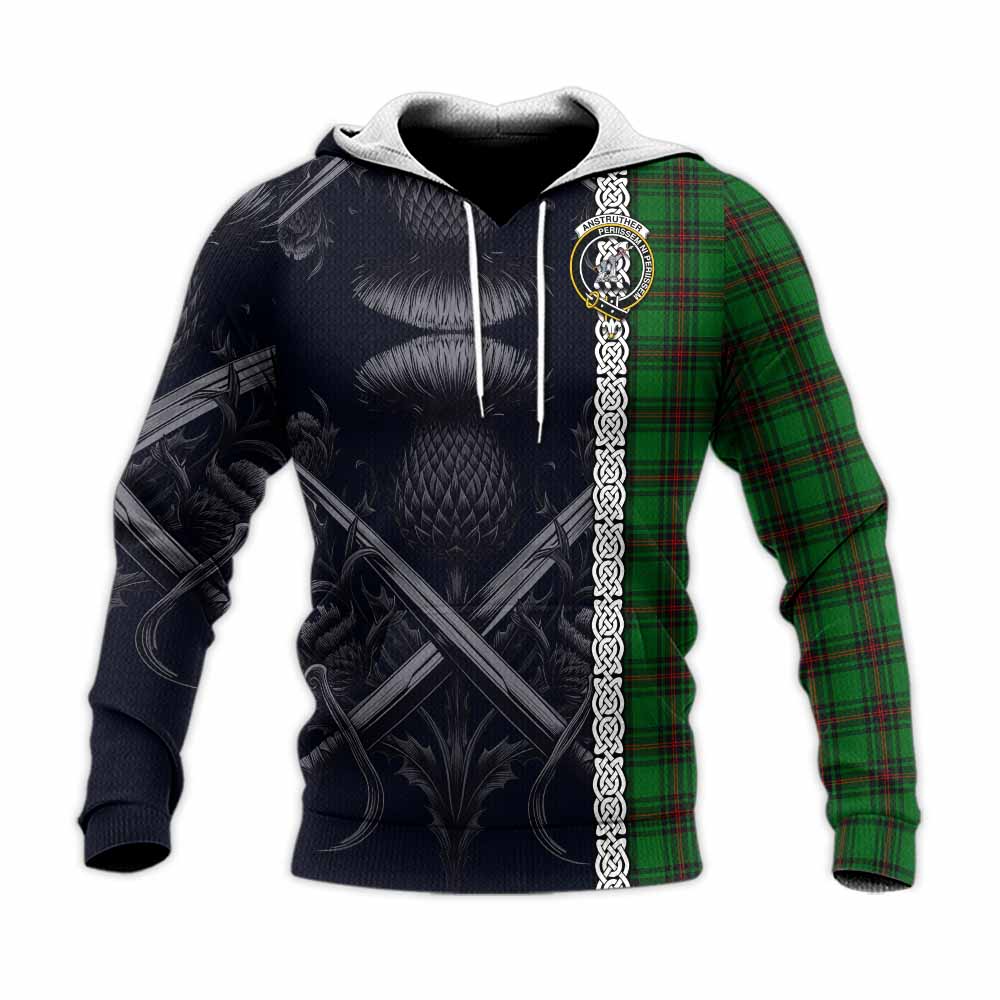 Anstruther Tartan Knitted Hoodie with Family Crest Cross Sword Thistle Celtic Vibes Unisex Knitted Pullover Hoodie - Tartan Vibes Clothing