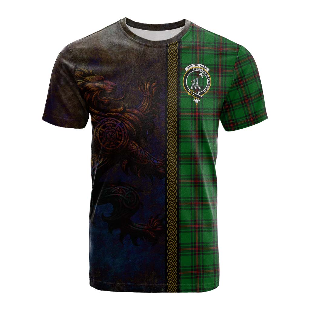 Tartan Vibes Clothing Anstruther Tartan Family Crest Cotton T-shirt Alba Gu Brath Be Brave Lion Ancient Style