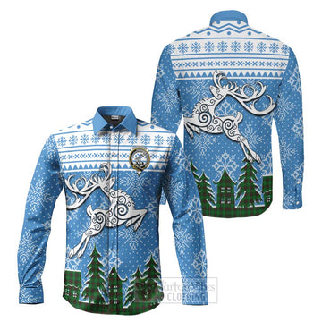 Anstruther Clan Christmas Long Sleeve Button Shirt Celtic Reindeer Style Men's Shirt S - Tartan Vibes Clothing
