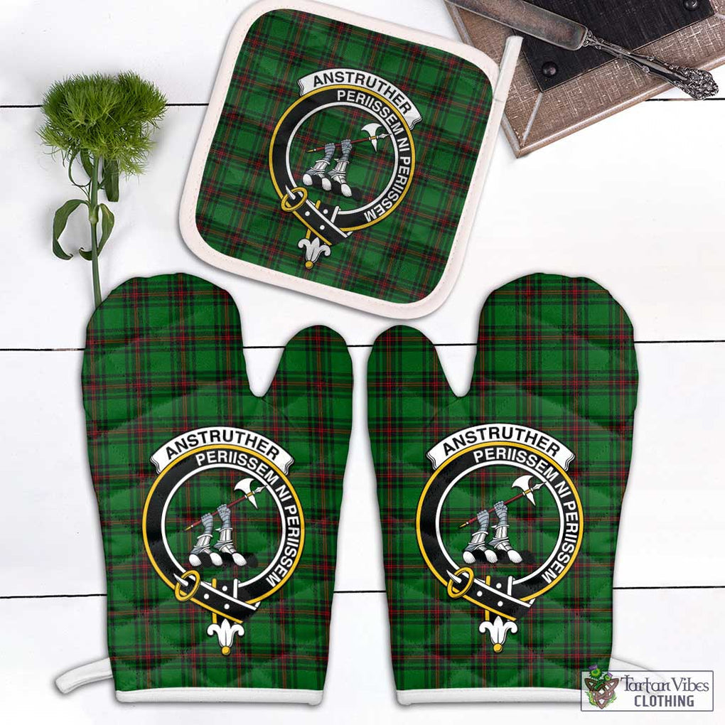Anstruther Tartan Combo Oven Mitt & Pot-Holder with Family Crest Combo 2 Oven Mitt & 1 Pot-Holder Black - Tartan Vibes Clothing