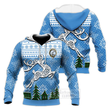Anstruther Clan Christmas Knitted Hoodie Celtic Reindeer Style Unisex Knitted Pullover Hoodie - Tartan Vibes Clothing