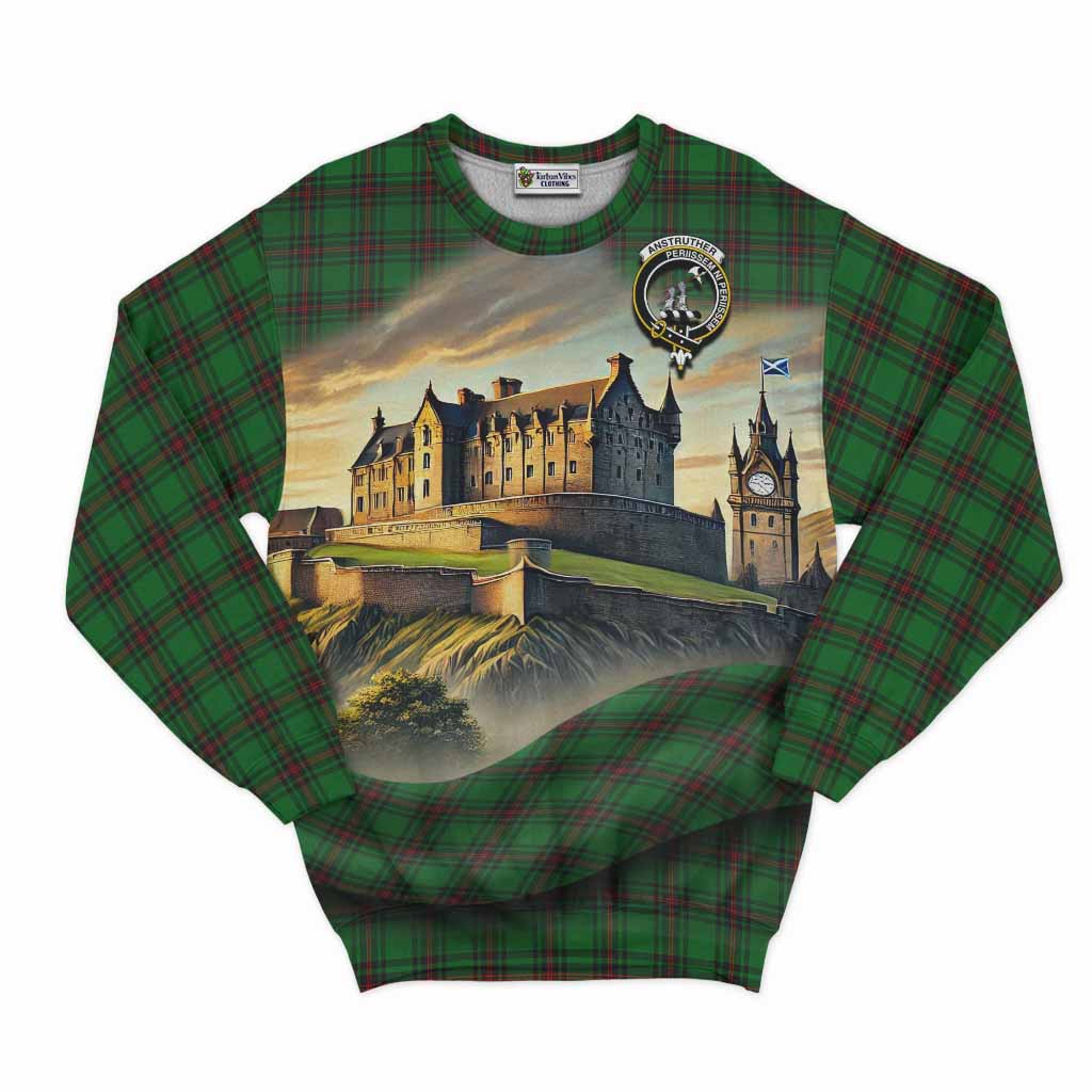 Anstruther Tartan Family Crest Sweatshirt with Scottish Ancient Castle Style Unisex - Tartan Vibes Clothing