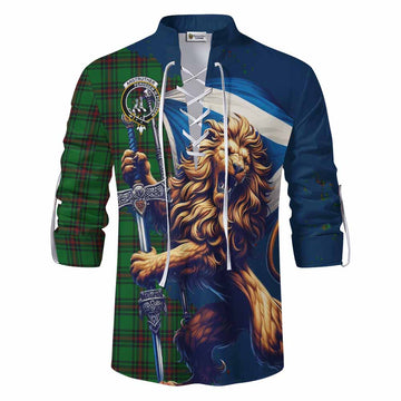Anstruther Tartan Family Crest Ghillie Kilt Shirt with Scottish Majestic Lion Men - Tartan Vibes Clothing