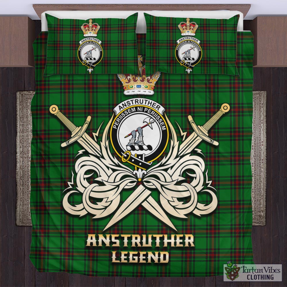 Tartan Vibes Clothing Anstruther Tartan Bedding Set with Clan Crest and the Golden Sword of Courageous Legacy
