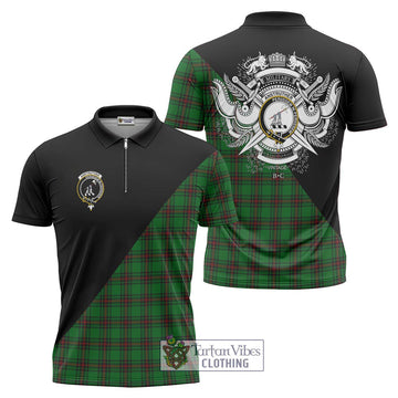 Anstruther Tartan Zipper Polo Shirt with Family Crest and Military Logo Style Unisex - Tartan Vibes Clothing