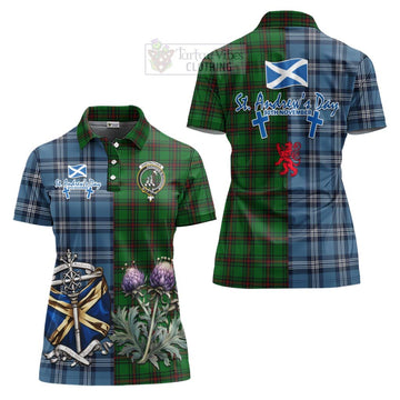 Anstruther Tartan Women's Polo Shirt Happy St. Andrew's Day Half Tartan Style Women - Tartan Vibes Clothing