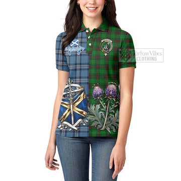 Anstruther Tartan Women's Polo Shirt Happy St. Andrew's Day Half Tartan Style - Tartan Vibes Clothing