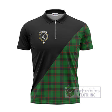 Anstruther Tartan Zipper Polo Shirt with Family Crest and Military Logo Style - Tartan Vibes Clothing
