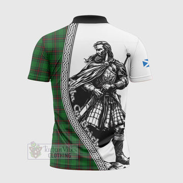 Anstruther Tartan Clan Crest Zipper Polo Shirt with Highlander Warrior Celtic Style - Tartan Vibes Clothing