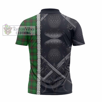 Anstruther Tartan Zipper Polo Shirt with Family Crest Cross Sword Thistle Celtic Vibes - Tartan Vibes Clothing