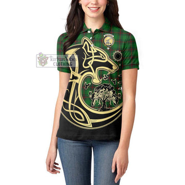 Anstruther Tartan Women's Polo Shirt with Family Crest Celtic Wolf Style - Tartan Vibes Clothing