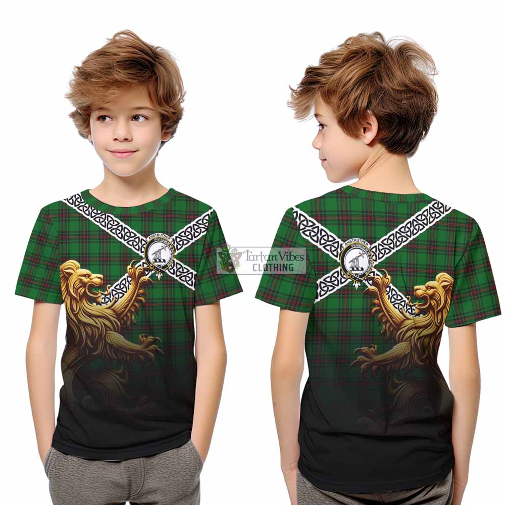 Anstruther Crest Tartan Kid T-Shirt with Golden Lion Emblem Celtic Style - Tartan Vibes Clothing