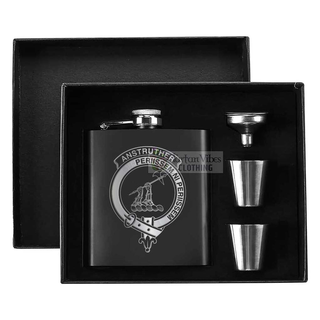 Anstruther Crest Hip Flask Set 7oz Black Stainless Steel with A Gift Box - 2D-tartanvibesclothing