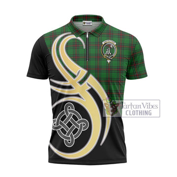 Anstruther Tartan Zipper Polo Shirt with Family Crest and Celtic Symbol Style - Tartan Vibes Clothing