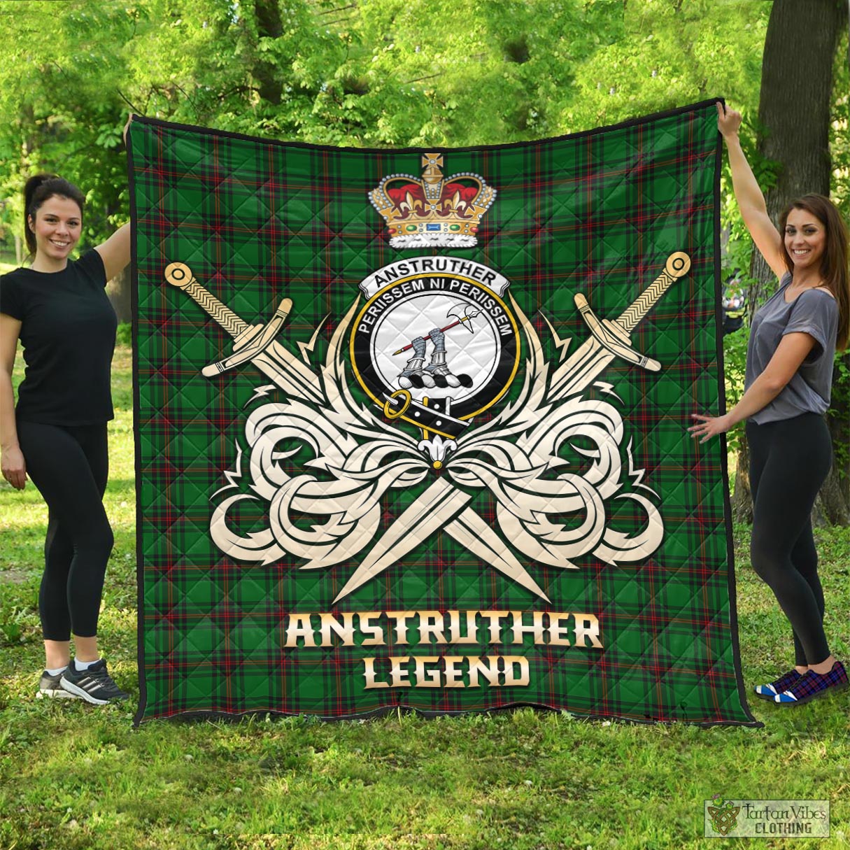 Tartan Vibes Clothing Anstruther Tartan Quilt with Clan Crest and the Golden Sword of Courageous Legacy