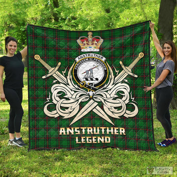 Anstruther Tartan Quilt with Clan Crest and the Golden Sword of Courageous Legacy - Tartan Vibes Clothing